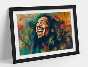 PINTURA BOB MARLEY EN COLORES RASTAFARI - ARTE DE PARED ENMARCADO PÓSTER IMPRESIÓN EN PAPEL - Imagen 1 de 11