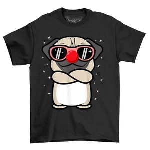 Pug Dog Red Nose Novelty Funny Face T-Shirt Adults & Kids Comedy Tee Shirt - Picture 1 of 12