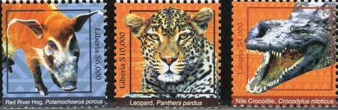 Liberia #Mi7087-Mi7089 MNH CV€500.00 2017 Crocodile Leopard Hog [3188-3190] Cover