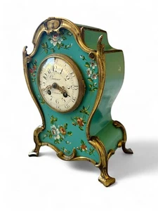 Antique PLANCHON Vernis Martin turquoise lacquer mantel clock 1880's FRANCE - Picture 1 of 11