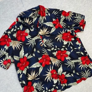 Vintage Hawaiian Shirt Womens 1X Plus Ms Lee Floral Button Up Rayon Aloha Camp - Picture 1 of 5