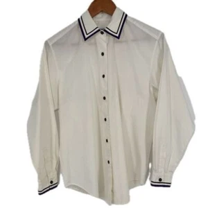 Pendleton Button Front Pointed Collar Ribbon Trim Women's Size 8 - Picture 1 of 9