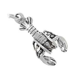 Lobster Crawfish Crayfish 3D 925 Solid Sterling Silver Charm Pendant MADE IN USA