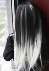 1/4MSD BJD Long Straight Wig Doll Hair Mix Gradient Colors Black+White LUTS DZ