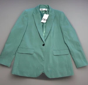 NEW ZARA Green Straight Cut Buttoned Blazer 3736/042 Women’s L Single Button - Picture 1 of 22