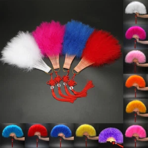 Women Lady Furry Feather Folding Hand Fan Wedding Fancy Dress Party Handheld Fan - Picture 1 of 33
