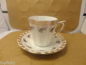 Rosina Cup & Saucer, Pink  Rose Pattern, England (Used/EUC) - Picture 1 of 12