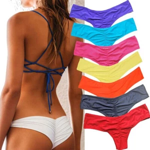 Mujeres Sexy Bikini Triángulo Tanga Parte Inferior Brasileño V Cheeky Acanalado Traje de Baño - Imagen 1 de 26