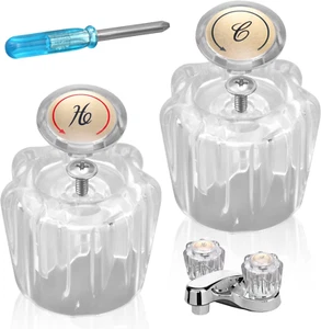 2Pcs Shower Knob Replacement, Acrylic Shower Faucet Handle Hot and Cold Bathtub - Picture 1 of 12