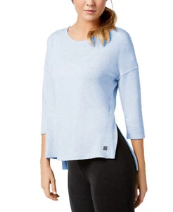 Calvin Klein Womens 3/4-Sleeve Drop-Shoulder Top (Blue Heather, Large) - Picture 1 of 2