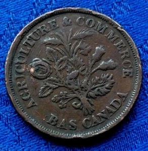 1 SOU BANQUE DU PEUPLE COURONNE DE FEUILLES DE CHENES 1838 PROVINCE DE MONTREAL - Picture 1 of 3