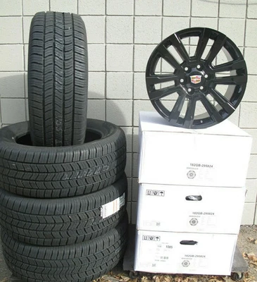 20" New Cadillac Escalade Factory Style Gloss Black 4 Wheels With A/S Tires 5822 - Image 1 of 4