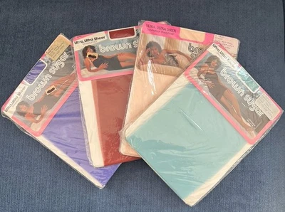 Vintage Brown Sugar Pantyhose Lot 4 PC Ultra Ultra Sheer SZ Tall Blue Red Peach - Image 1 of 4