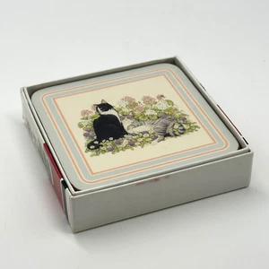 5er Set Pimpernel Garten Katze Untersetzer Kork Rückseite England 4" x 4" Kätzchen Pastell - Bild 1 von 5