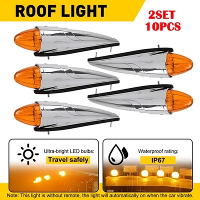 10X 17 LED ámbar torpedo cabina marcador techo luces superiores cromo ámbar lente EJ Foto 1 de 4