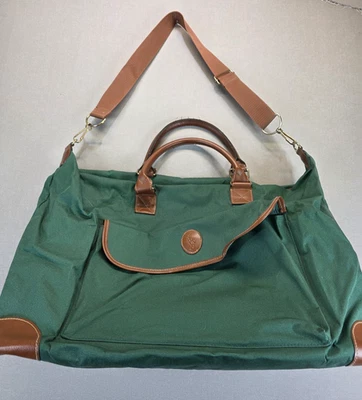 Vintage Ralph Lauren Duffel Bag Green Brown Canvas Weekender Travel Promo - Image 1 of 4