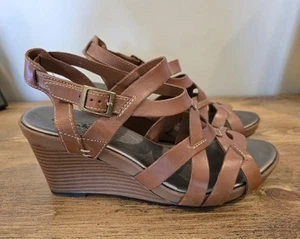 Clarks, Bendable, Women's Brown Leather Wedge. Size 8 M., New W/O Box - Picture 1 of 7