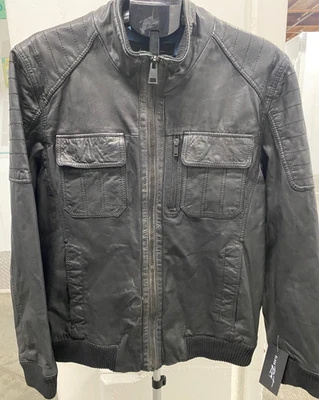 NWT- Black Rivet Leather Cafe Racer Moto Style Quilted Shoulder Flap Jacket SZ L - Image 1 of 4