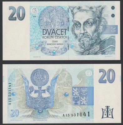 Czech Republic Czechia 20 korun 1994 King Premysl Otakar I P10a Prefix A15 UNC - Image 1 of 4