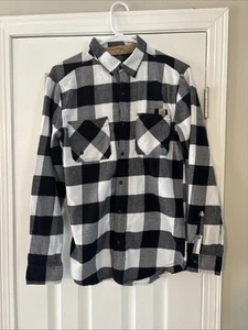 Harley Davidson Motorcycles Plaid Flannel Button Up Shirt Black White Size Small - Picture 1 of 14