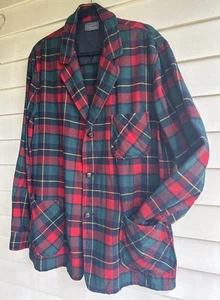 Vtg PENDLETON 1960s Red Tartan Plaid Wool Field Jacket Coat Hunting Chore USA XL - Bild 1 von 14