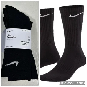 Nike Everyday Cotton Cushion Crew 3 Pairs Size L 9-11 Dri Fit Socks Black SX7664 - Picture 1 of 4