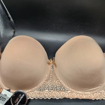 Delta Burke Women's 42D Light Lift 5 Way Convertible Bra Tan W Floral Design NWT - Image 1 of 4