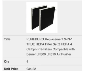 Replacement 3-IN-1 TRUE HEPA Filter Set 2 HEPA 4 Carbpn Pre-Filters - Picture 1 of 1