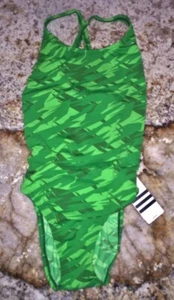 ADIDAS Impact Camo Cross Back Lime Green 1 pc Swim Suit NEW Female Girls Sz 26 - Picture 1 of 4