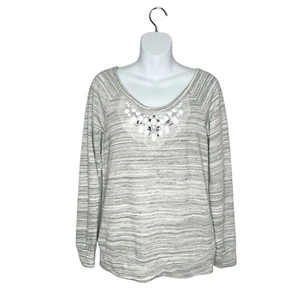 Moa Moa Gray Space Dye Embellished Neckline Tie Open Back Knit Blouse Small - Picture 1 of 12