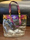Lisa Frank clear zip top tote bag tiger print rainbow two handle vintage 90's