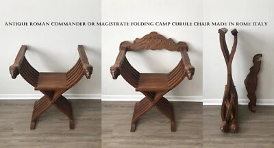 Antique Roman Commander Savonarola Curule Chair Seat Wood Folding Renaissance - Image 1 of 4