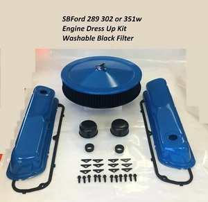 AZUL Ford Cubiertas de Válvula Lavable Limpiador de Aire Motor Dress Up SBF 289 302 KIT NUEVO - Imagen 1 de 5