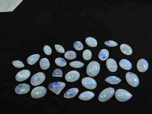07X09-12X16MM Natural Rainbow Moonstone Mix Cabochon 32Pcs. Gemstone 158Cts. - Picture 1 of 9