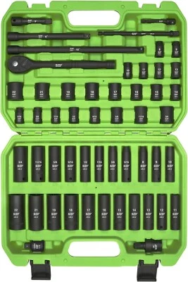 3/8" Drive Impact Socket Set, 52 Piece Standard SAE (5/16-3/4 inch) and Metric ( - Image 1 of 4