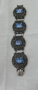 Vintage Selro bracelet Silver Tone Filigree Blue Glass Gems - Picture 1 of 7