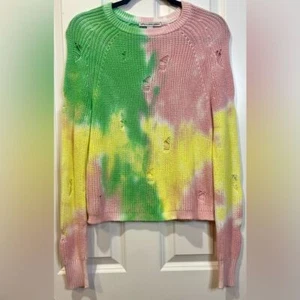 Cotton by Autumn Cashmere Tie Dye Distressed Crew Knit Baby Pink Sweater Small - Picture 1 of 4