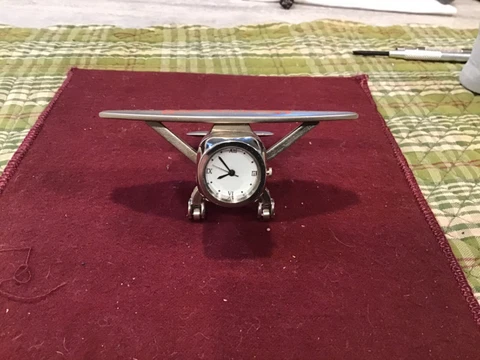 Chromed Cast Metal quartz airplane clock Mantle/Desk Top Cover