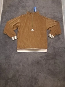 Adidas Originals Adicolor Heritage Now Funnel Velour Top Brown IB3421 Men Size L - Picture 1 of 8