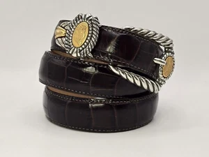 Vintage Brighton Museum Collection Brown Leather Belt Greco Roman Coin Size Med - Picture 1 of 15