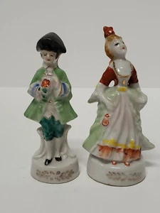 Vintage Figurines Occupied Japan Colonial Couple Hand Painted  4” Rose Green Red - Picture 1 of 11