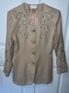 Anne French Embroidered & Beaded Wool Jacket Vintage Size 8 - Picture 1 of 11