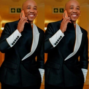 Splicing Men's Suits 2Pcs Tuxedo Fashion Black White Blazers Dinner Formal Event - Picture 1 of 16