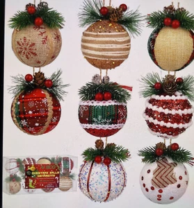 Christmas Ball Ornaments Xmas Balls Baubles Set Assorted Styles Foam 8 PCs - Picture 1 of 5