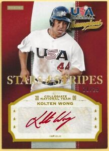 Kolten Wong 2013 Panini Autograph RED 21/25 Collegiate TEAM USA Stars & Stripes