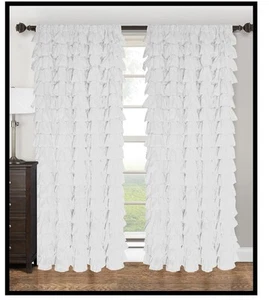 FLAMENCO WATERFALL Fabric Ruffled WHITE Window Panel size 60" x 84" - Picture 1 of 4