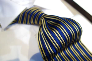 Fratelli Silk Tie Necktie XL  Extra Long Royal Blue Black Yellow Vertical Stripe - Picture 1 of 2