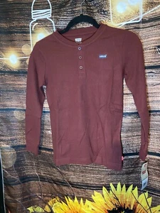 Levi's Boys' Long Sleeve Thermal Knit Henley Shirt - Red SMALL - Picture 1 of 5
