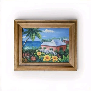 W. James signiert Original Gemälde Öl auf Leinwand 12"×16" gerahmt - Häuser Blumen - Bild 1 von 8