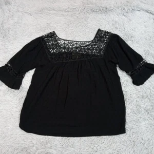 Camisa Blusa I Jeans By Buffalo Para Mujer Negra Mediana Encaje Poseta Top Informal - Imagen 1 de 10